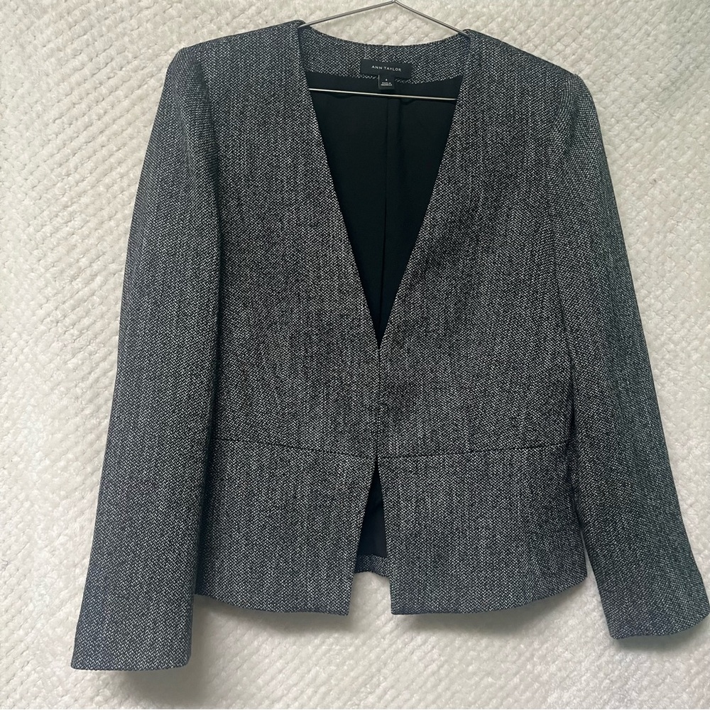 Ann Taylor Blazer Gray Tweed Open-Front Peplum Classic Career Office Womens 8